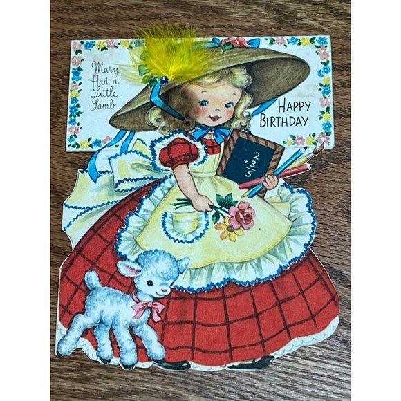 Vintage Used Fairfield Greeting Card Double Sided Mary Had A Little Lamb, Happy - Picture 2 of 6